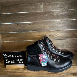 New Womens Bionica Dezi Black Leather Waterproof Ankle Boots‎ Booties Size 9.5 M
